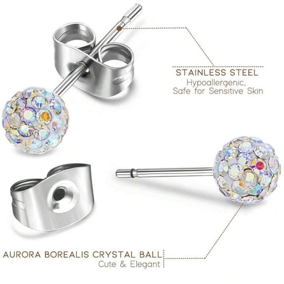 8mm Sparkling Color Full Rhinestone Bead, Elegant Iridescent Disco Ball Earrings - Picture 2 of 9